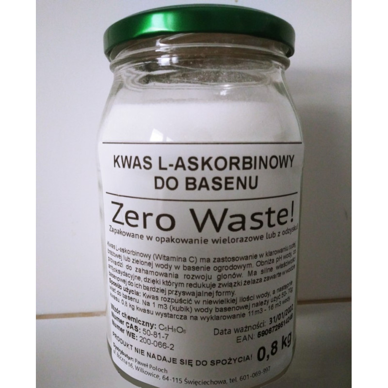 KWAS L-ASKORBINOWY DO BASENU, SZKLANE OPAKOWANIE, ZERO WASTE, 0,8 KG, BETTERLAND