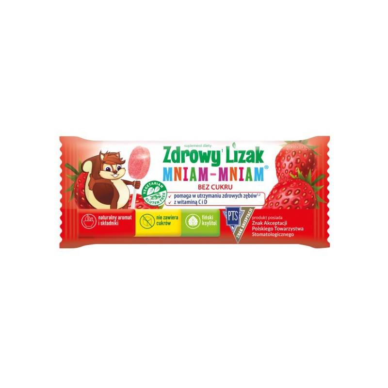 Zdrowy Lizak o smaku truskawkowym, 1 sztuka, 6g, Zdrowy Lizak Mniam-Mniam