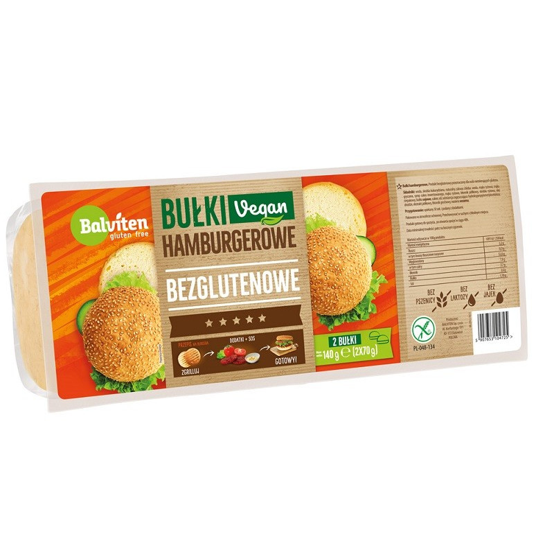 Bułki hamburgerowe z sezamem, produkt bezglutenowy, 2x70g, Balviten