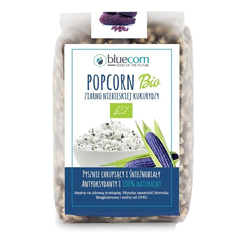 Ziarna popcornu z niebieskiej kukurydzy, bezglutenowe, BIO, 350 g, Bluecorn