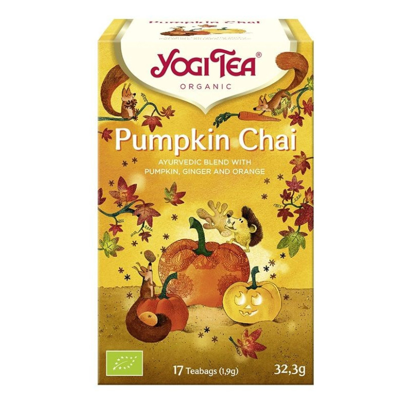 Ajurwedyjska herbata z dynią, imbirem i pomarańczą, PUMPKIN CHAI, Czaj z dynią, 17x1,9g, Yogi Tea