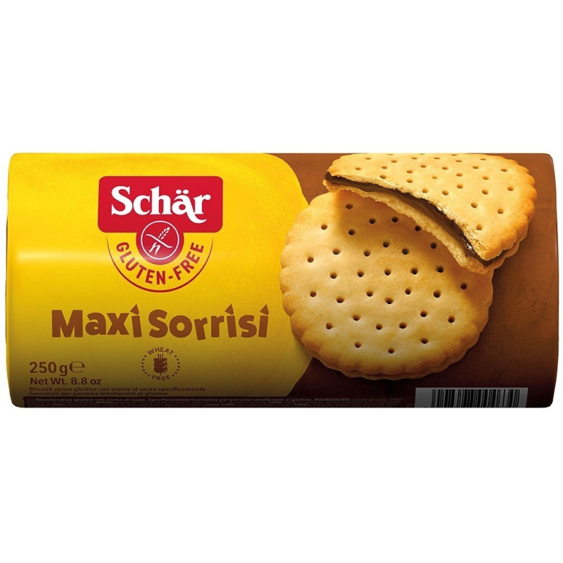 Bezglutenowe markizy z kremem kakaowym, Maxi Sorrisi 250g, Schar