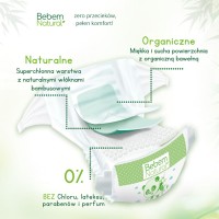 Ekologiczne jednorazowe pieluszki bambusowe, z organicznej bawełny, rozmiar 1, NEWBORN, 2-5 kg, 40 szt., Bebem Natural