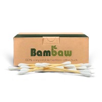 Patyczki do czyszczenia uszu, bambusowe z bawełną organiczną, biodegradowalne, 200 szt., Bambaw