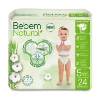 Ekologiczne jednorazowe pieluszki bambusowe, z organicznej bawełny, rozmiar 5, JUNIOR, 11-18 kg, 24 szt., Bebem Natural