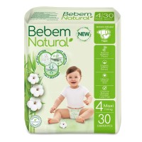 Ekologiczne jednorazowe pieluszki bambusowe, z organicznej bawełny, rozmiar 4, MAXI, 7-14 kg, 30 szt., Bebem Natural